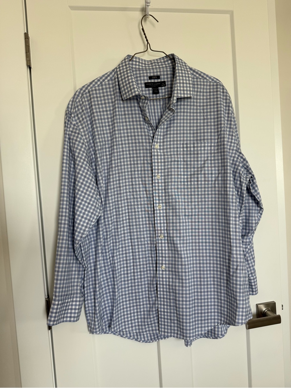 Pronto Uomo Blue and White Gingham Button-Down Shirt Egyptian cotton 18 34/35